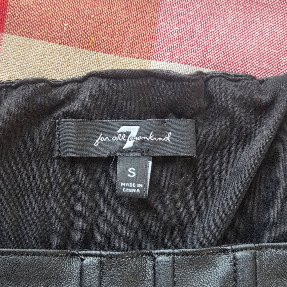 7‎ For All Mankind Black Vegan Leather Corset Top Square Neck Smocked Back Small - Picture 5 of 13